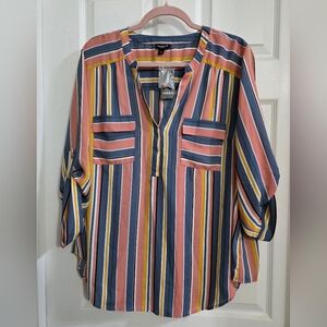 Torrid Harper 3/4 Sleeve Pullover Multicolor Striped Blouse